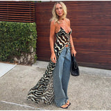 Zebra Print Chiffon 2-Piece Set – Tank Top & Wide Leg Pants