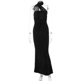 Elegant Halter Ruched Backless Maxi Dress