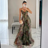 Off-Shoulder Lace Print Halter Maxi