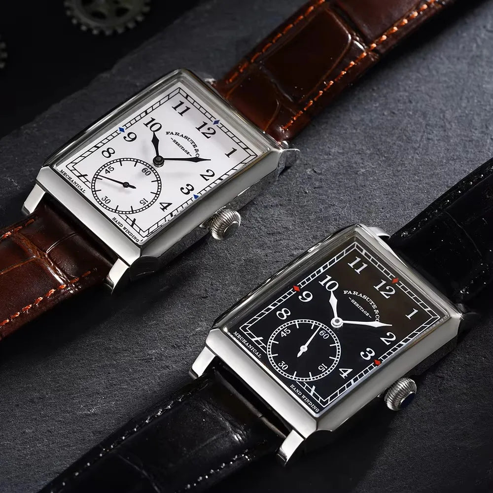 FARASUTE 2026 New Retro Wristwatches Men Casual Manual Square Customized Mechanical Movement Watch Male Sapphire Glass Reloj