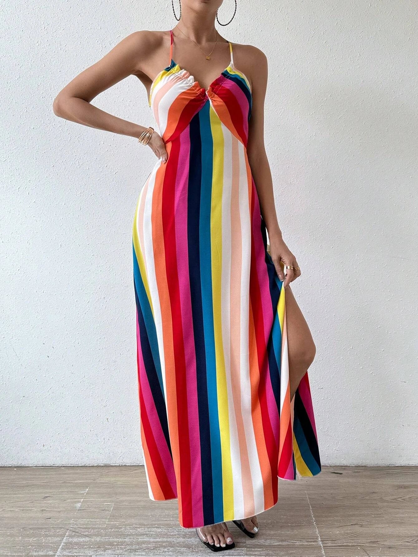 Boho Ethnic Frill Trim Maxi Dress
