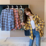 Vintage Plaid Long-Sleeve Blouse