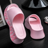 Summer Letter Printed Wedge Slippers Women Fashion Chunky Platform Sandals Woman Outdoor Non Slip Cloud Slides Shoes Female