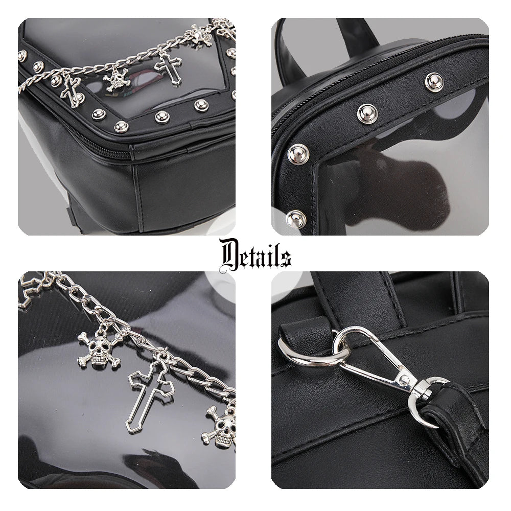 Gothic Punk Coffin Shape Ita Bag Women Clear Backpacks Dark Lolita Handbag and Shoulder Bag Girls Cosplay Designer 2 Insert