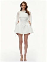 Gauze Patchwork Shawl Mini Dress | A-Line Evening Gown
