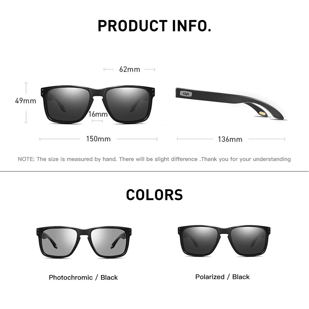 CAPONI Men's Polarized Photochromic Square Sunglasses