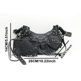  ﻿ 2026 New Women's Fashion Shoulder Bag European Vintage Style Cropped Studded Motorcycle Bag Soft Material Crossbody Design