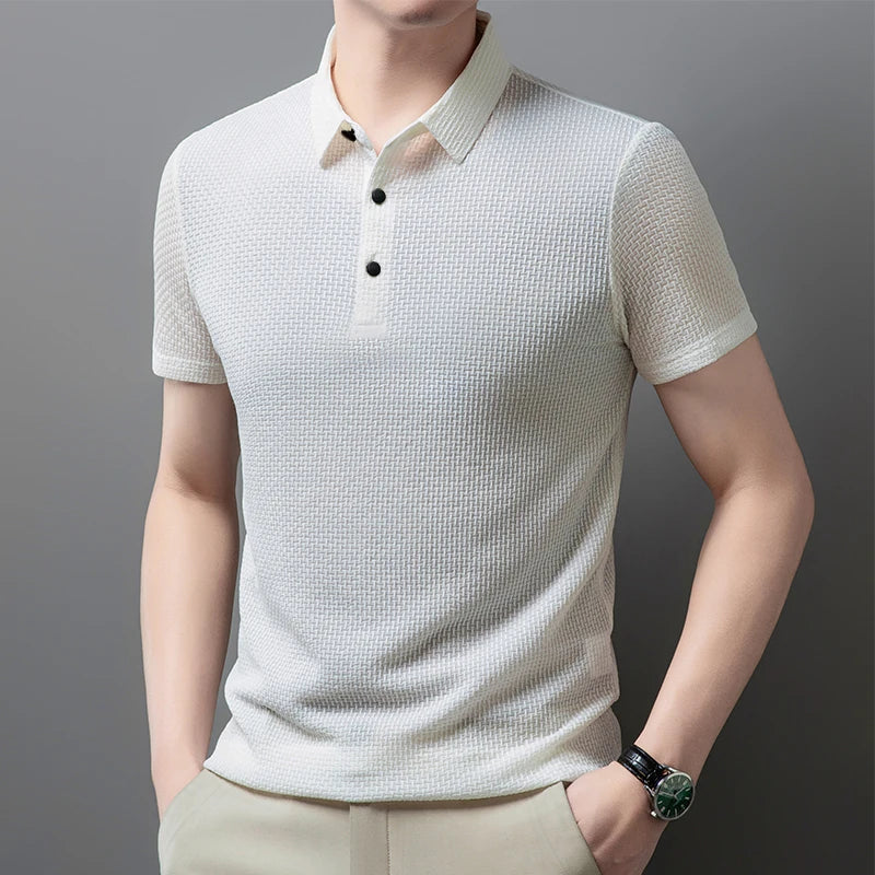 Men's Textured Knit Polo – Breathable Business Casual