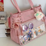 Italife Luxury Large Ita Bag with Ribbon ACG Display Women Blue Big Clear Shoulder Bag with Pin Insert Girl Pink Itabag Bow H201