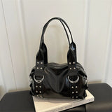 High Quality PU Leather Women's Shoulder Bag Large Capacity Y2K Underarm Bag Fashion Rivet Women Daily Boston Handbag