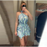 Swirl Print Women's Mini Dress Sexy Halter Neck Sleeveless Backless Ruffles Dresses Female 2026 Summer Fashion Beach Vestidos
