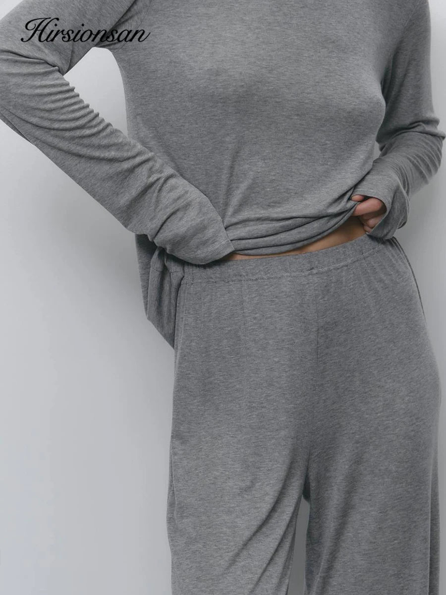 Hirsionsan Modal Soft Loose Sets Women 2026 Casual Two Pieces Long Sleeve T Shirts and High Waist Dresses Outfits Tracksuit