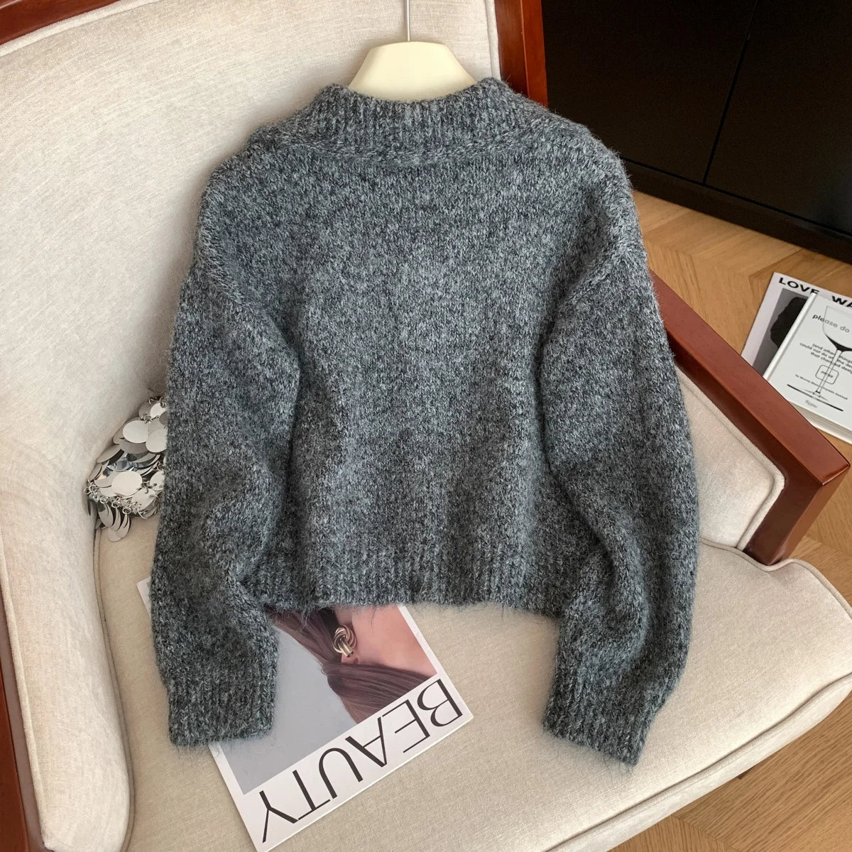 Women's Turtleneck Button-Front Cardigan