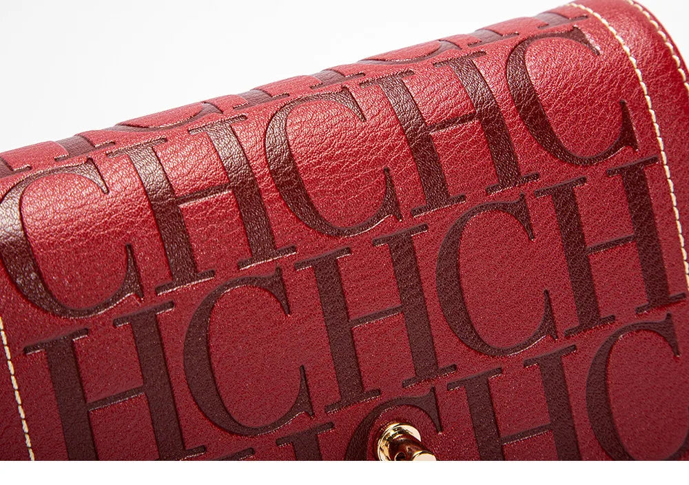 CH Crossbody Bag For Women Luxury Monogram Leather Handbag Fashion Wide Strap Shoulder Bag Elegant Lock Flap Bag For Daily Use
