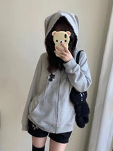 Women's Cute Cat Print Relaxed Zip-Up Hoodie