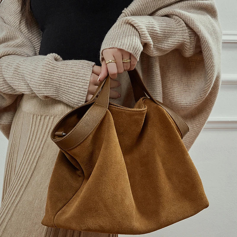 Women's Large Capacity Tote Bag 2025 New Vintage Suede Leather Spacious Crossbody Bag Commuting Versatile Trendy Premium Handbag