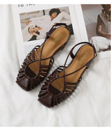 Women's Narrow Band Roman Flat Sandals — Buckle Strap Gladiator Beach Shoes