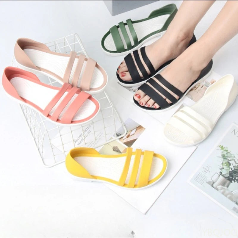 2025 For Women Summer Flats Candy Color Casual Beach Outdoor Female Ladies Jelly Slippers Fashion Open-Toed Slides Shoes
