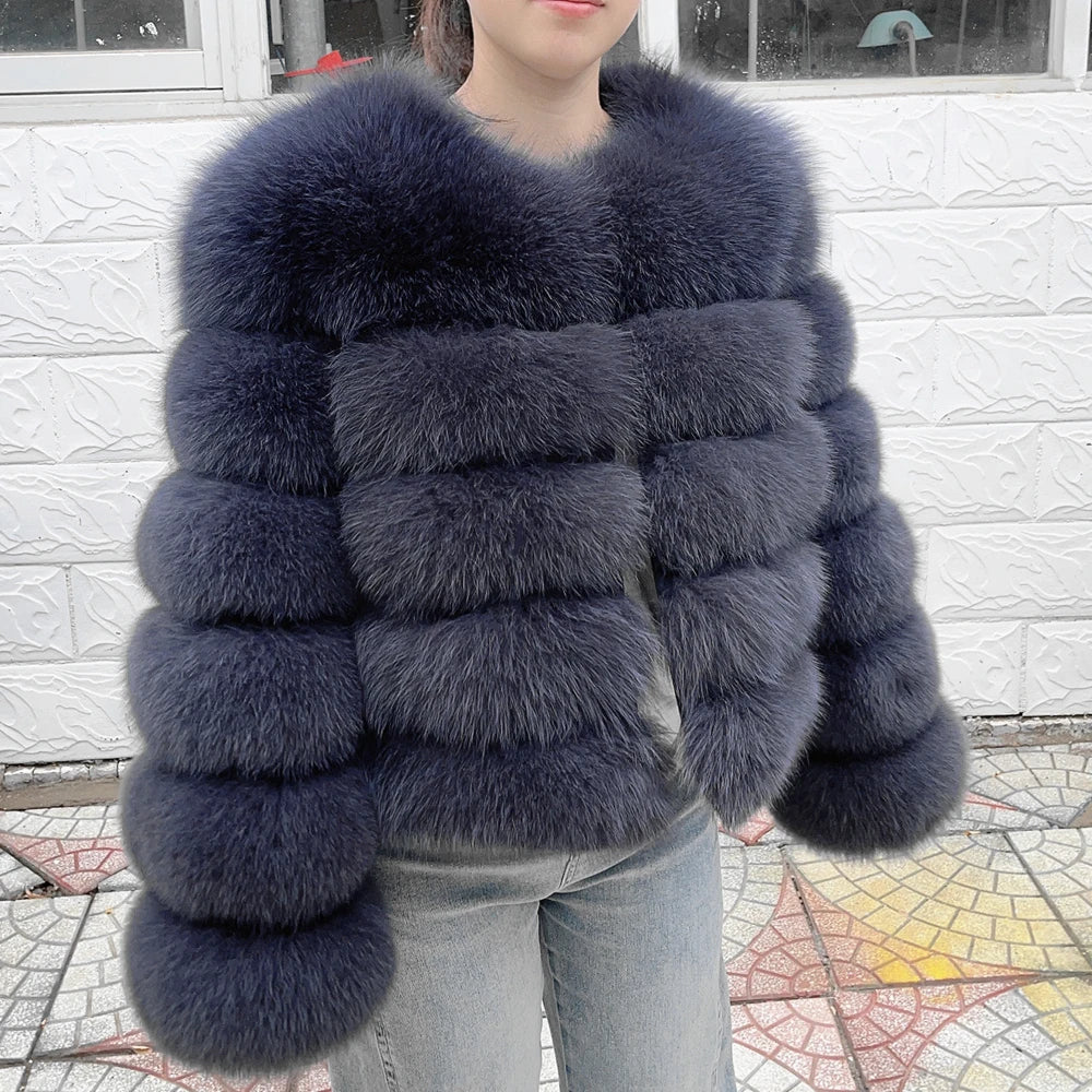 Genuine Fox Fur & Leather Winter Coat