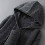 DjzDsm Autumn Winter Men's Sweater 100% Merino Wool Thick Hooded Pullover Soft Knitwear Casual Comfort Wool Clothing Tops