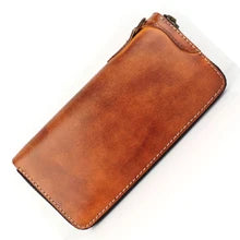 Handmade Vintage Crazy horse Genuine Leather Wallet men Leather long wallet clutch bag male purse money clips money bag