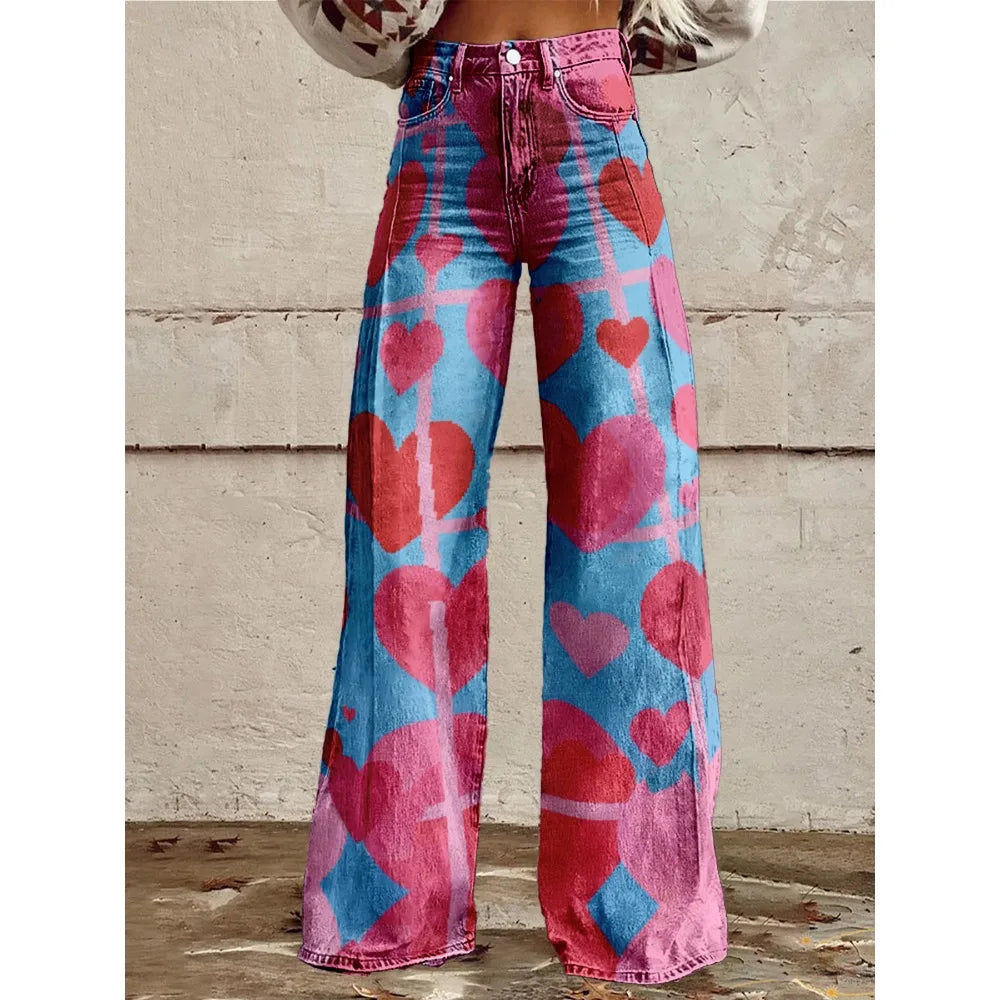 Pop Art Heart Wide-Leg Flare Pants