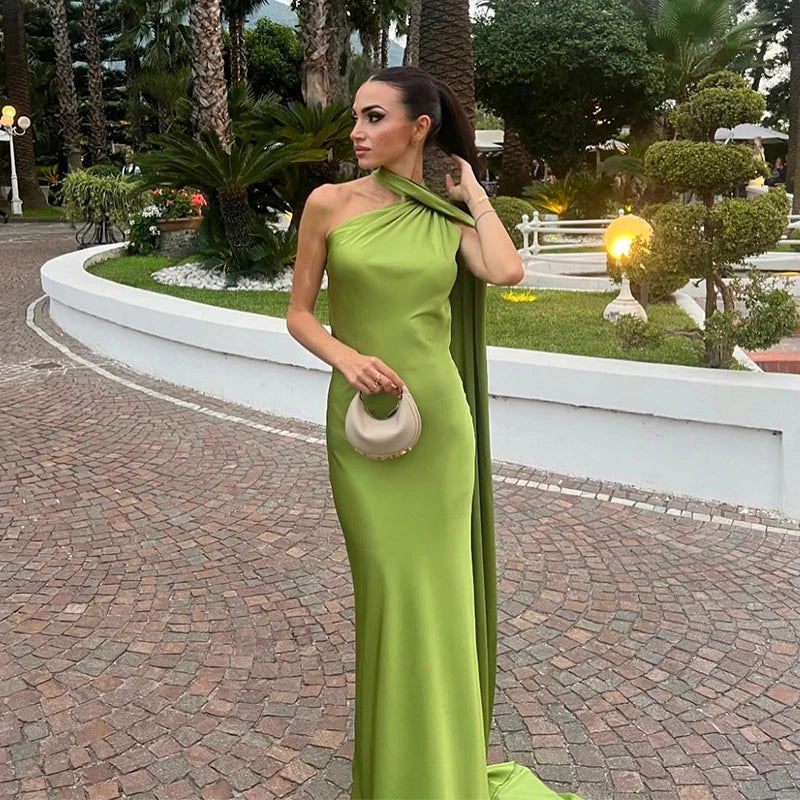 Elegant Ribbon Halter Maxi Dress