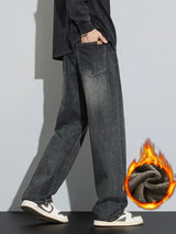 Men's Fleece-Lined Wide-Leg Jeans – Winter Warmth