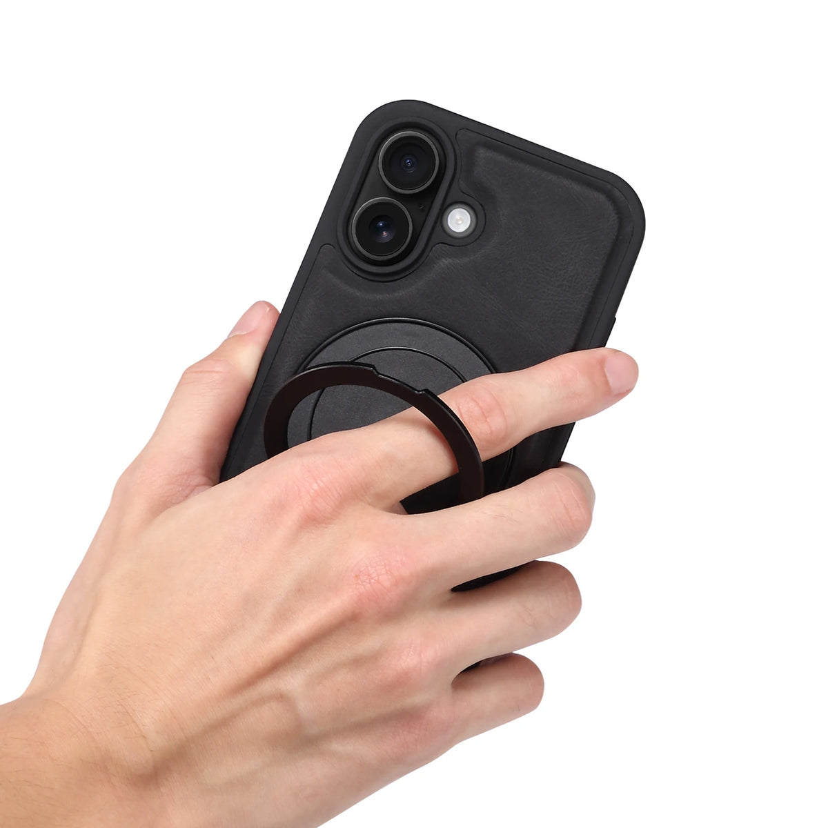 iPhone Faux Leather Case with 360° Ring Stand