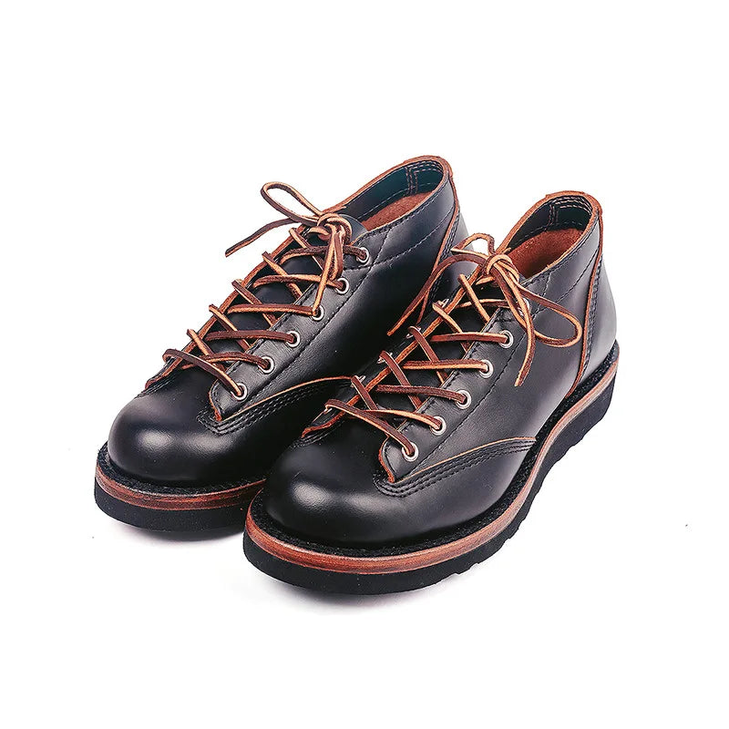 KOWM cow leather Hiking shoes Brown trekkin boots men  low cut workwear big toe shoes trendy casual ankle shoes walking sneakers