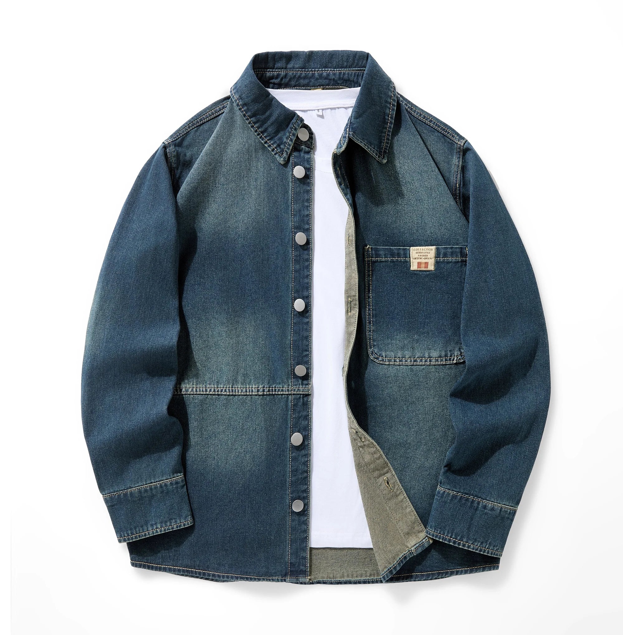 Men's Casual Denim Shirt Jacket Classic Button Up Workwear Style Jean Coat for Spring Fall