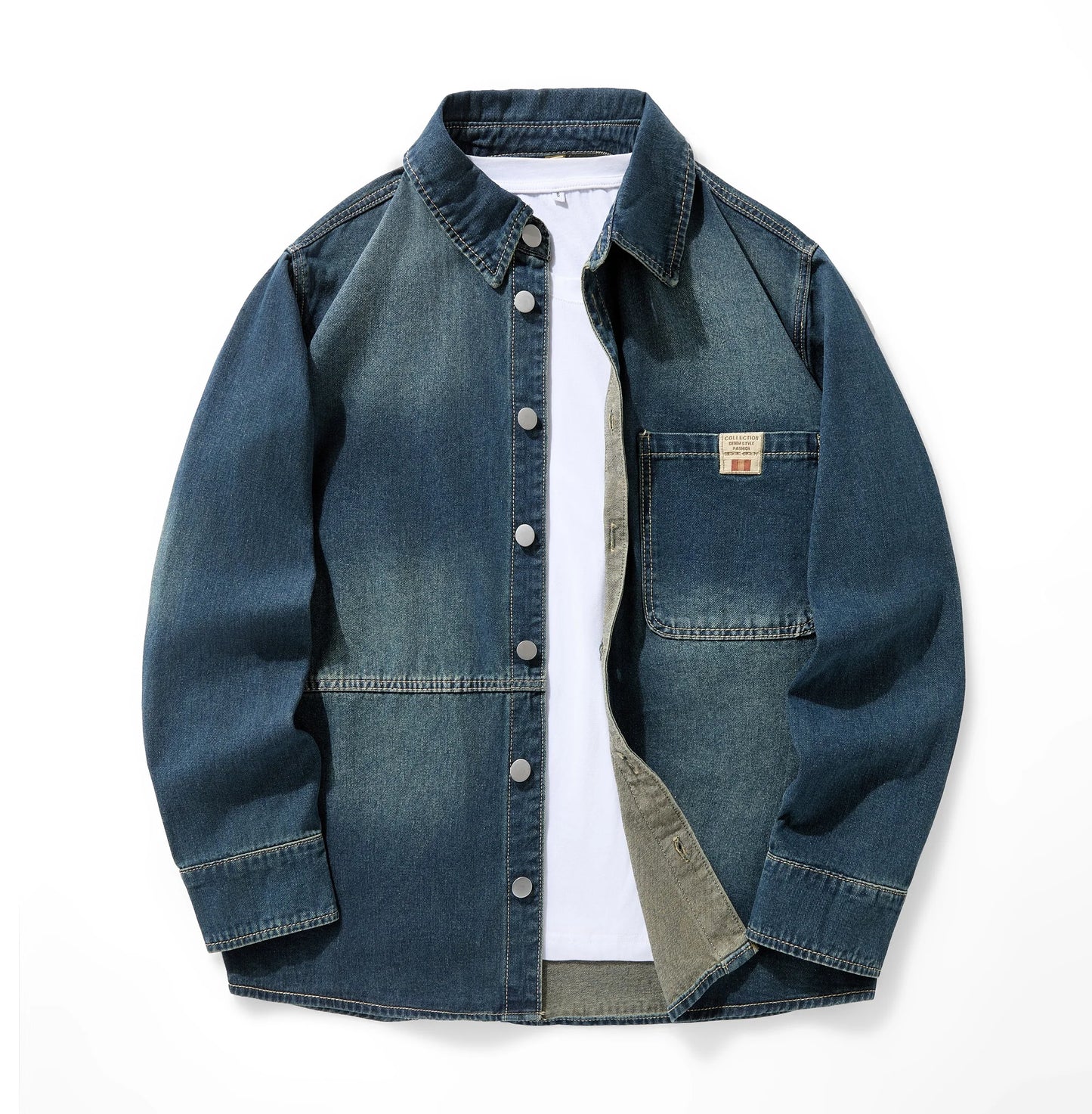 Men's Casual Denim Shirt Jacket Classic Button Up Workwear Style Jean Coat for Spring Fall