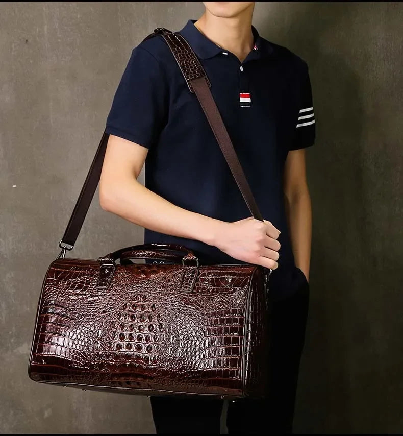 2024 New Cow Genuine Alligator Leather Travel Bags Luxury Men Large Capacity Portable Male Shoulder Bags Brand Travel Duffle Bag