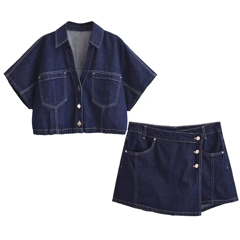 Nlzgmsj  Summer Women's Casual Sets Fashion Mini Skirt Shorts Sets Denim Short Shirt Top Sets For Women Street Women Outfit