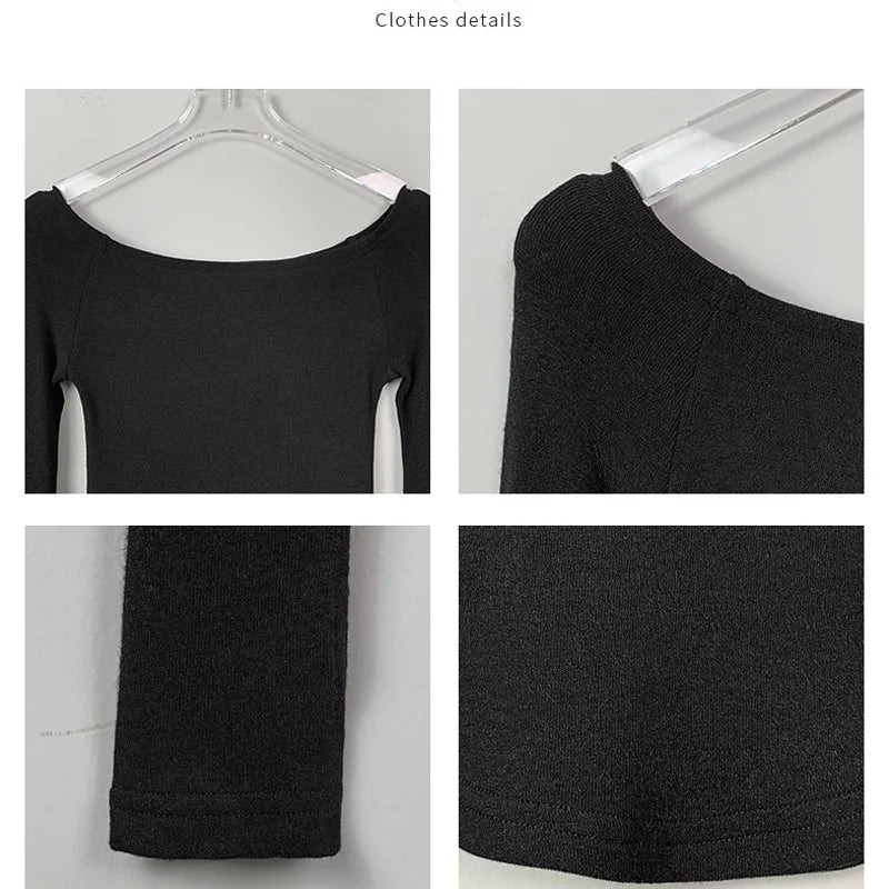 Chic Slash Neck Long Sleeve Cropped Tee