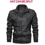Men's Faux Leather Moto Jacket with Detachable Hood