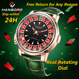 HANBORO Men's Fully Automatic Mechanical Watch Casino Wheel Rotating Dial Luxury Rose Gold Unique Personalized Watch