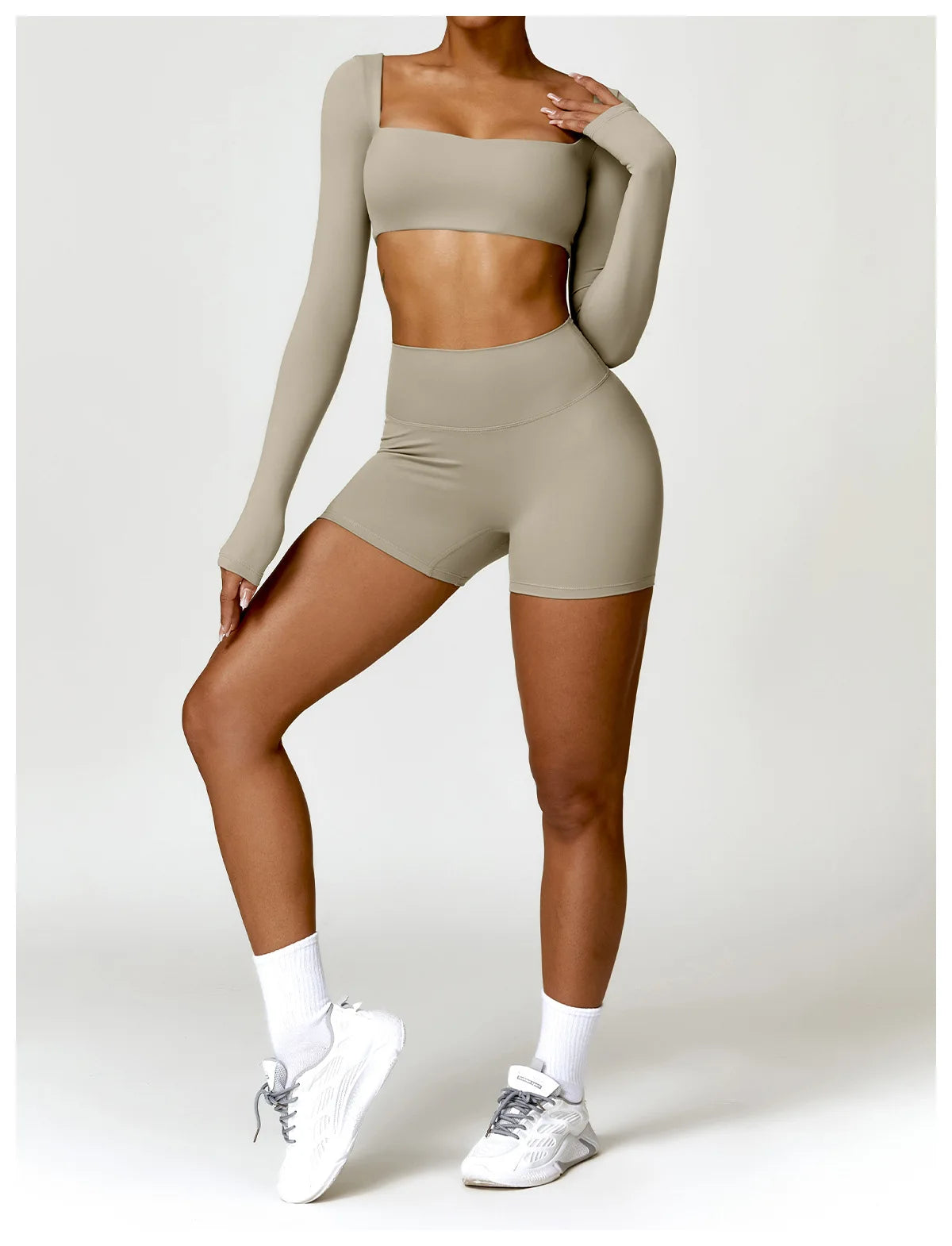 2-Piece Women's High-Waist Yoga Set – Seamless Long Sleeve Workout Suit