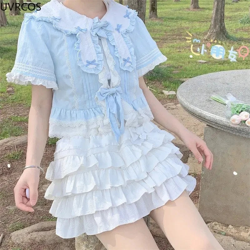 Kawaii Bow Mini Skirt – Ruffle Tiered A-Line
