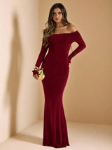 Elegant Open-Shoulder Bodycon Fishtail Dress