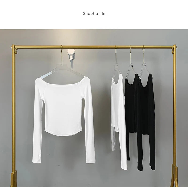 Chic Slash Neck Long Sleeve Cropped Tee