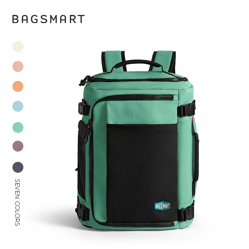 BAGSMART Men Women Travel Backpack with Shoe Compartment Airplane Compression Backpack Waterproof Anti‑theft Cabin Bag