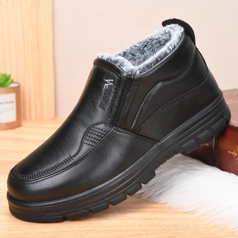 Men’s Waterproof Leather Snow Boots – Anti-Slip Winter Warmth