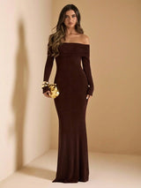 Elegant Open-Shoulder Bodycon Fishtail Dress