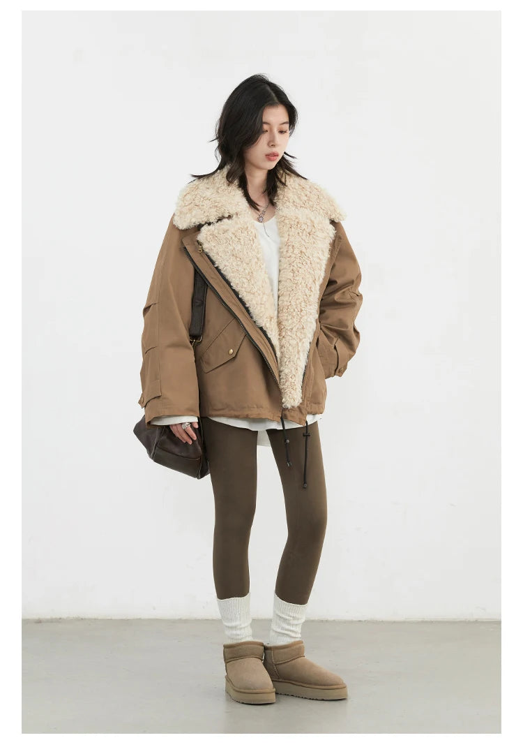 Women's Retro Motorcycle Cotton Jacket - Warm Winter Coat