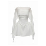 Gauze Patchwork Shawl Mini Dress | A-Line Evening Gown