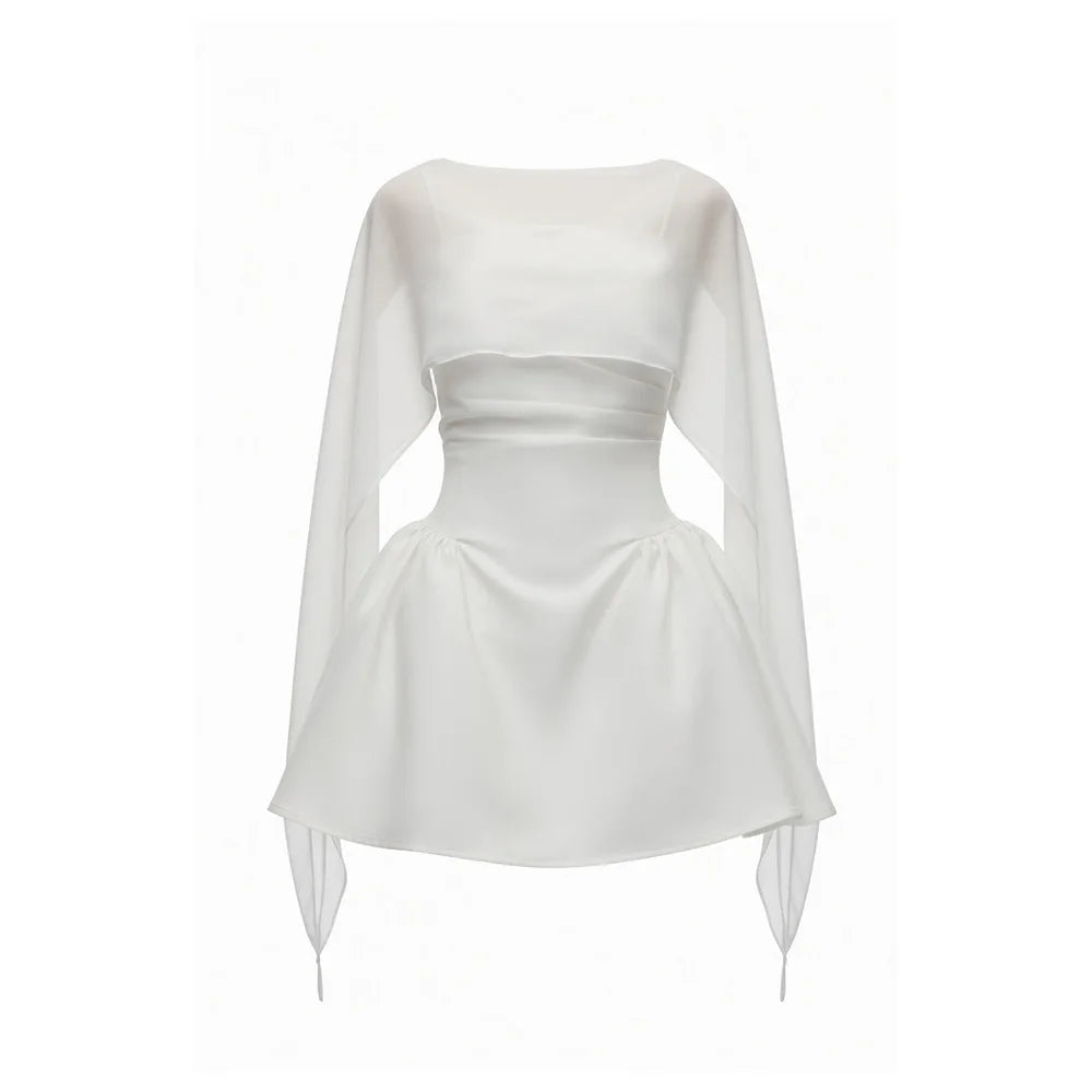 Gauze Patchwork Shawl Mini Dress | A-Line Evening Gown