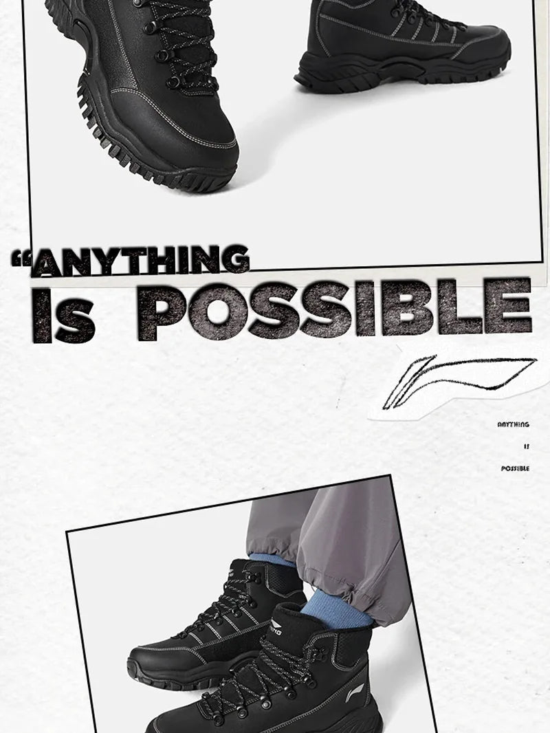 Li-Ning Unisex LN CONQUEROR LITE Lifestyle Shoes Fleece Winter Warm Mid-Top Casual Shoes LiNing Reflective Sneakers AGCV393
