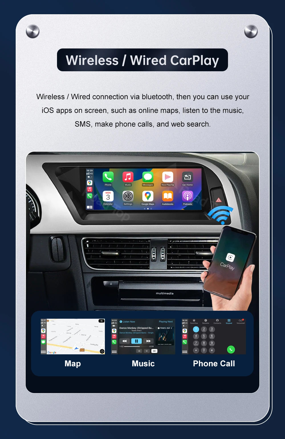 Road Top Touchscreen Display for Audi A5 S5 | CarPlay & Android Auto