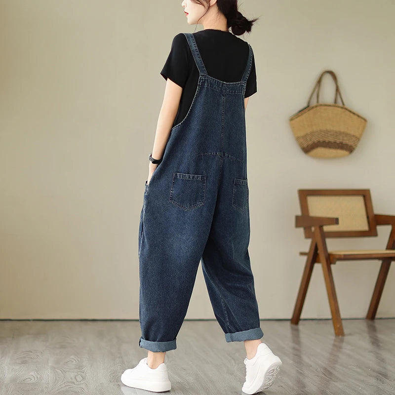 Vintage Patchwork Denim Cargo Overalls